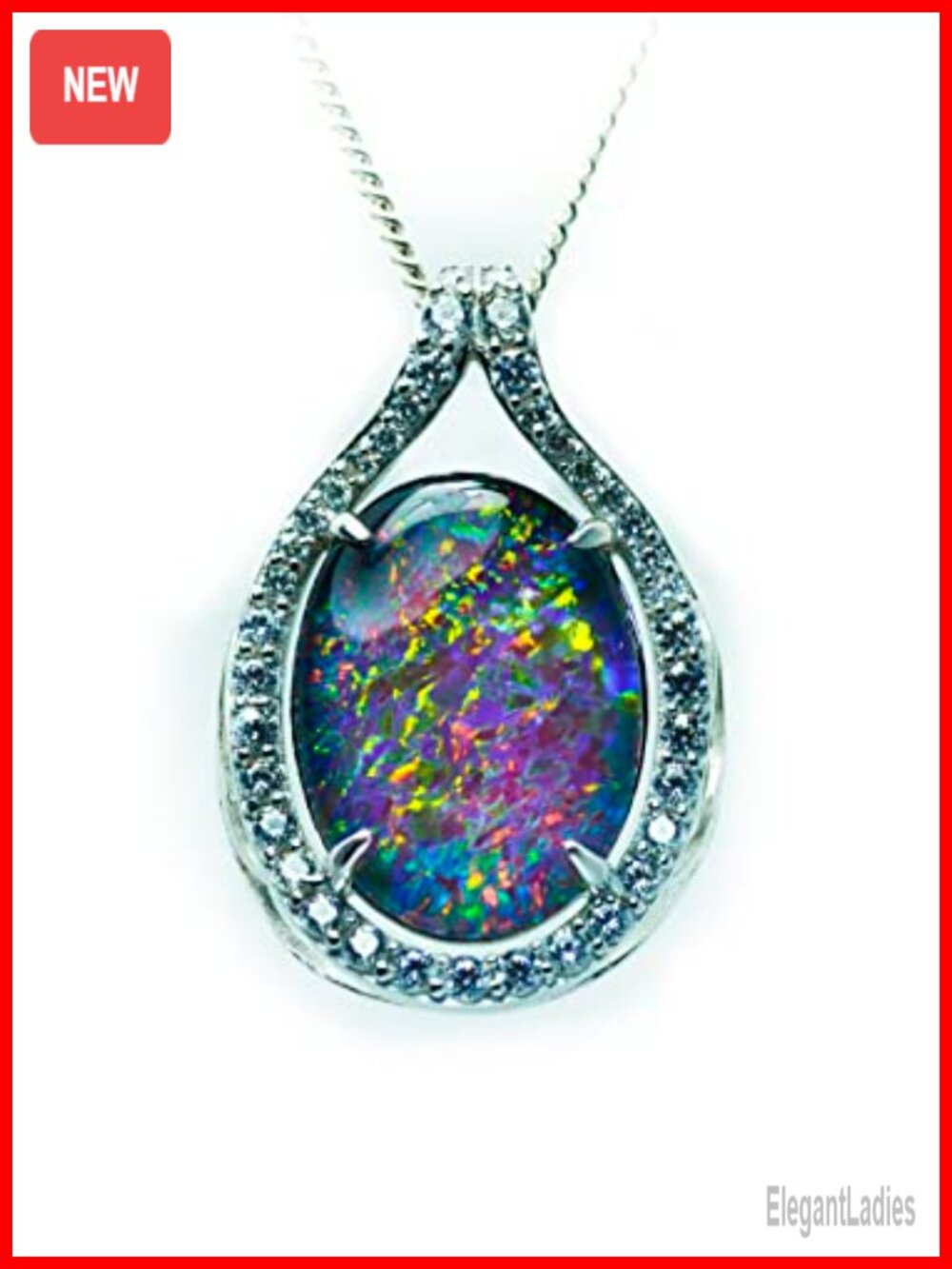 Genuine Australian Triplet Opal Pendant Necklace White Gold Plated Sterling